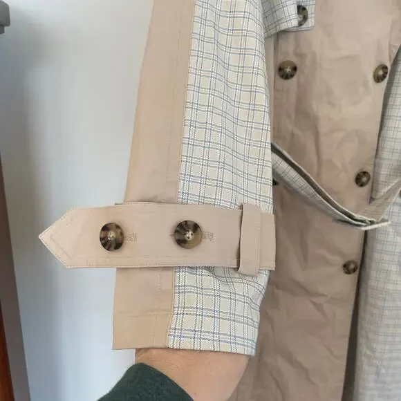 NWT Avec Les Filles Combo Plaid Double-Breasted Trench Coat Sz Medium - Picture 8 of 16